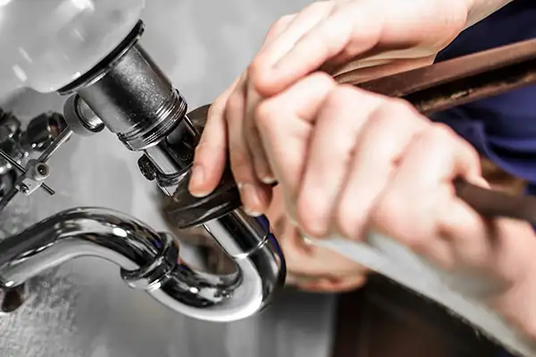 Plumber tightening a drain