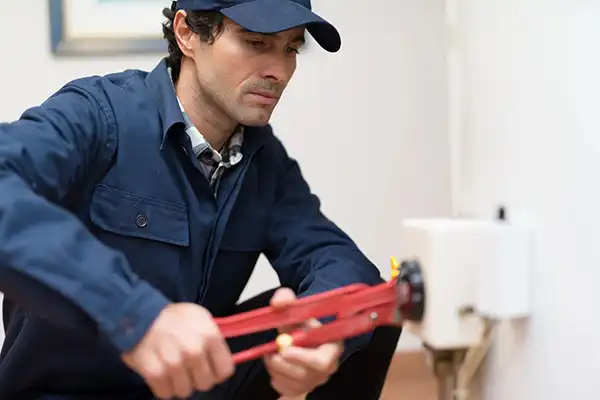 Plumber performing routine maintenance